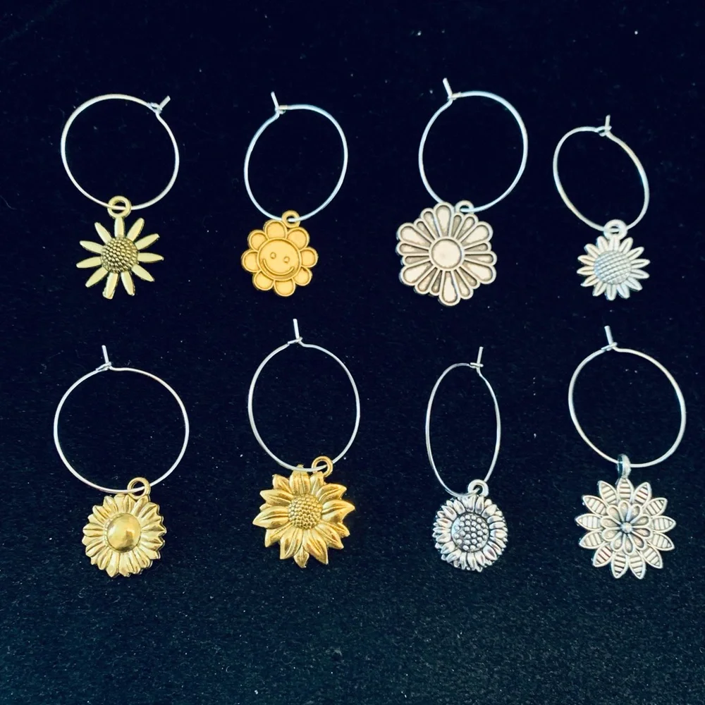 Sunflowers themed Wine Glass Charm tags set of 8